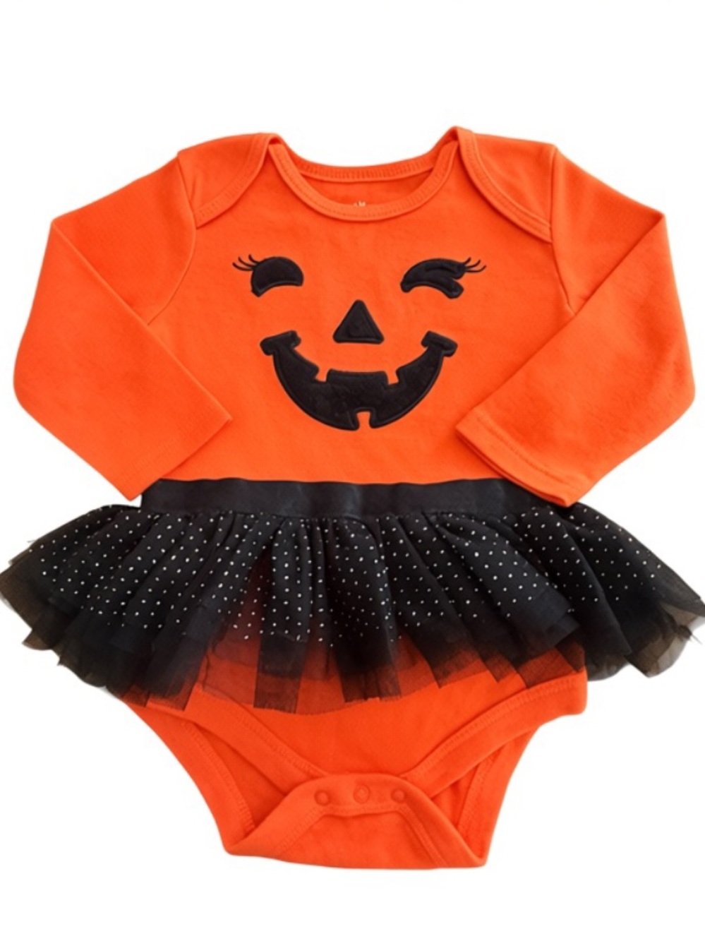 Pumpkin Jack O Lantern attached Tutu Costume Bodysuit Onesie